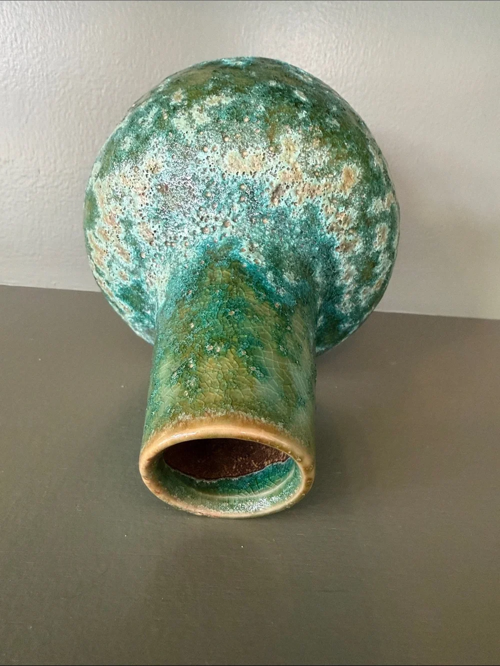 Textured Green and Turquoise Stoneware Vase